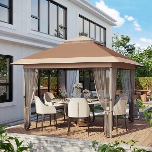 Pop Up Gazebo, Outdoor Canopy Tent with Mosquito Netting, Pop Up Canopy Tent with Curtains/Adjustable Height/Wheeled Carrying Bag - 1 of 4
