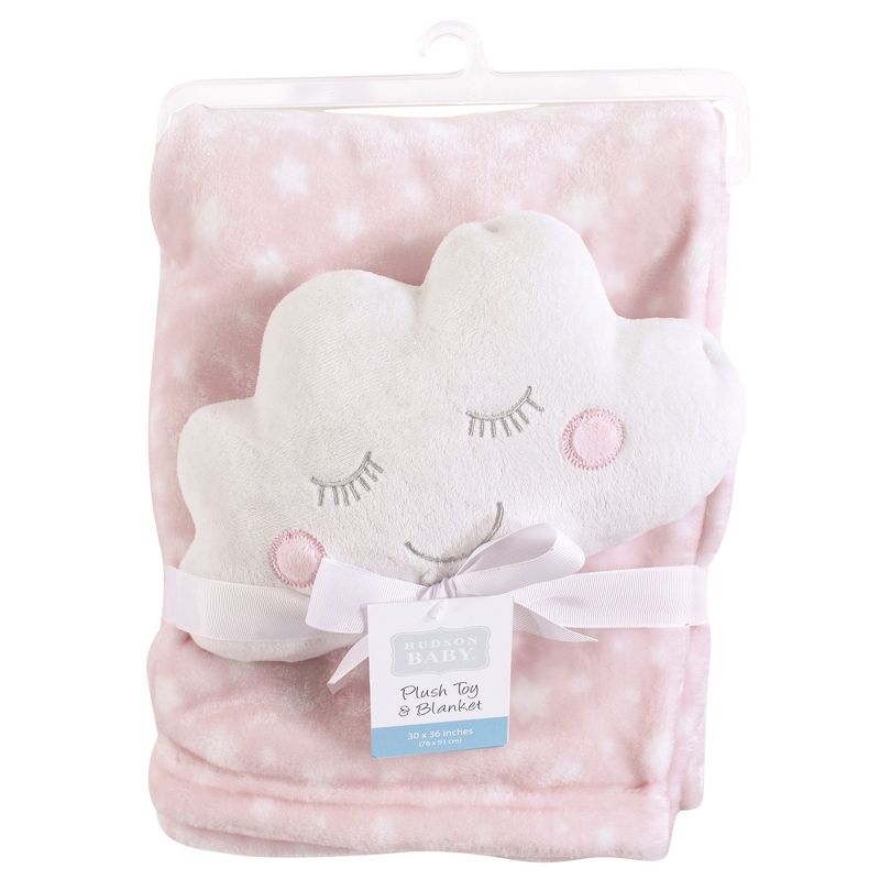 Hudson Baby Infant Girl Plush Blanket with Toy, Pink Cloud, One Size, 2 of 3