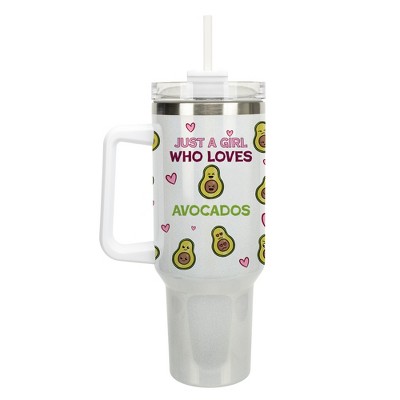 100 North Just A Girl Who Loves Avocados Emoji 40 oz. Stainless Steel, Large Water Bottle Coffee Mug, Spill & Leak Resistant, Thermal Travel Tumbler