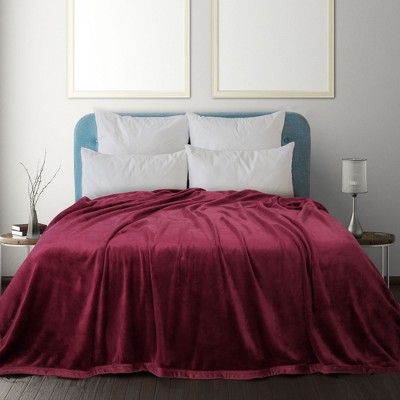 1 Pc Twin Microfiber Shaggy Sherpa Bed Blankets Burgundy - PiccoCasa