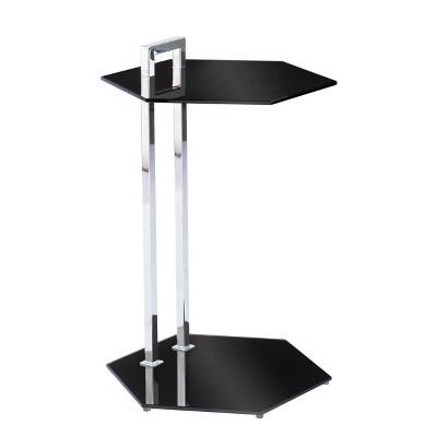 Nitaine Glass-Top Side Table Black/Chrome - Aiden Lane
