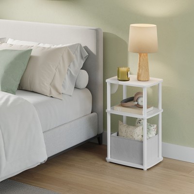 3-Tier End Table with Fabric Basket, Steel Frame Nightstand, Toolless Assembly Storage Side Table for Bedroom, Living Room, Modern Design