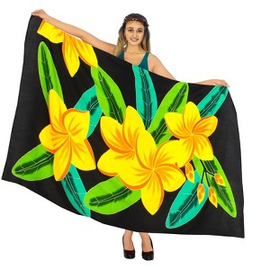 LA LEELA Women's Summer Bikini Wraps Beach Wrap Swimwear Sarong Cover up Skirt Bathing suit Swimsuit Pareo for Women One Size Black, Floral - 1 of 4