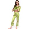 Anna-Kaci Lounge Women's Satin Bamboo Print Pajama Set with Contrast Trim- Green,Small - 4 of 4