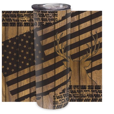 Elanze Designs Deer Flag Mocha Woodgrain 20 ounce Stainless Steel Travel Tumbler