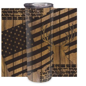Elanze Designs Deer Flag Mocha Woodgrain 20 ounce Stainless Steel Travel Tumbler - 1 of 4