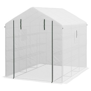 8' x 6' x 7' Portable Walk in Greenhouse with Mesh, Door, Windows, 18 Shelf, Trellis, Plant Labels - 1 of 4
