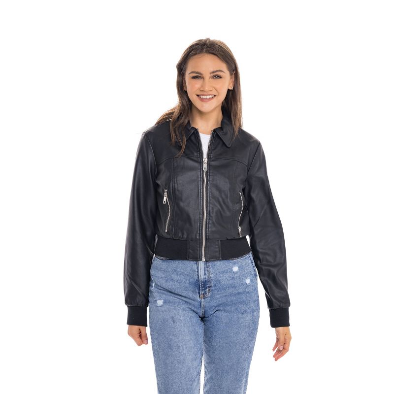 Women's Faux Leather Bomber Jacket - S.E.B. By SEBBY, 2 of 6