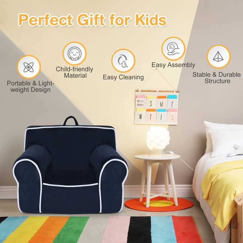 Infans Kids Sofa Toddler Foam Filled Armchair w/ Velvet Fabric Baby Gift Navy Blue, 4 of 8