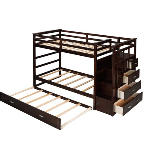 Twin Over Twin Wood Bunk Bed With 4 Drawers, Trundle And Staircase ...