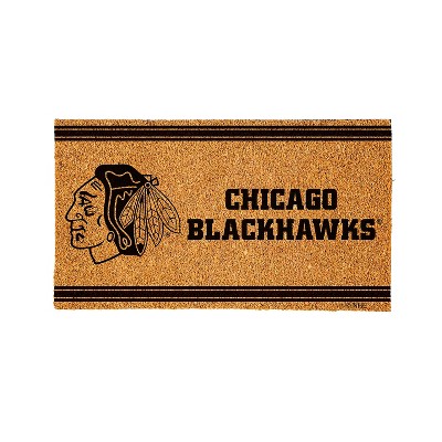 Evergreen Chicago Blackhawks Logo Turf Mat, Brown- 28 x 16 Inches Indoor Outdoor Doormat
