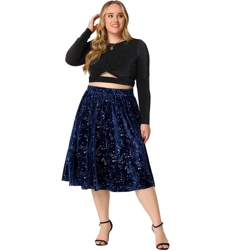 Agnes Orinda Women's Plus Size Outfits Velvet A Line Knee Length Star Flare Skirt, 3 of 7