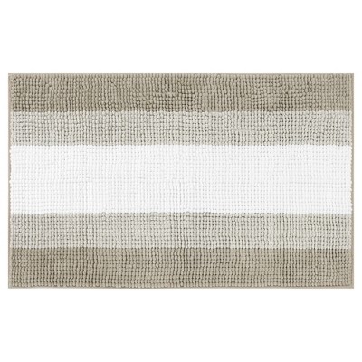Unique Bargains Extra Soft and Absorbent Chenille Fluffy Striped With Non-Slip Backing Bath Floor Mat