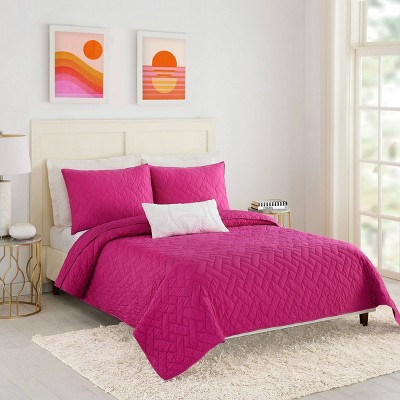 Pink Full Cotton Minimalist Duvet Coverlet Set