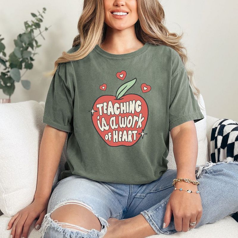 Simply Sage Market Women's Teaching Is A Work of Heart Apple Short Sleeve Garment Dyed Tee, 3 of 4