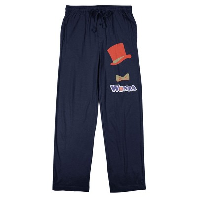 Willy Wonka & the Chocolate Factory Hat and Title Logo Men's Black Graphic Drawstring Sleep Pants