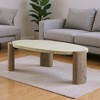 HomeRoots 47" Beige and Oak Distressed Cement Oval Coffee Table - 2 of 4