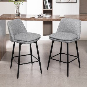 Kumasinova 26" Counter Height Bar Stools Set of 2, Mid-Century Modern 360° Swivel Bar Stools, Upholstered Counter Stools with Metal Legs & Footrest - 1 of 4