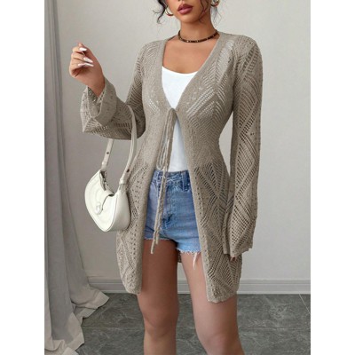 Womens Open Front Knit Sheer Cardigans Summer Boho Lightweight Long Sleeve Long Sweater