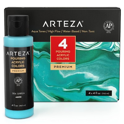 Arteza Acrylic Pouring Paint Kit, 120 ml Bottle Set, Aqua Tones - 4 Pack (ARTZ-2851)