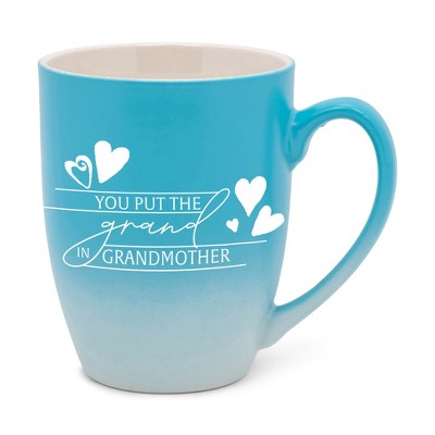 Elanze Designs You Put The Grand In Grandmother Two Toned Ombre Matte Teal and White 12 ounce Ceramic Stoneware Coffee Cup Mug