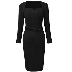 Allegra K Women's Elegant Office Belted Sweetheart Neck Shoulder Pads Bodycon Dress - 1 of 4