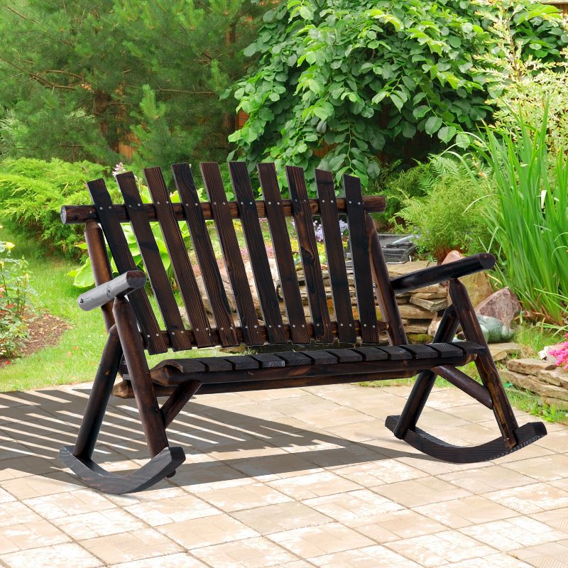 Outsunny Wooden Rocking Chair, Indoor Outdoor Porch Rocker with Slatted Design, High Back for Backyard, Garden, 3 of 7