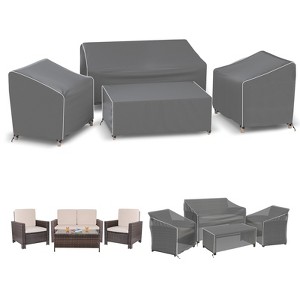 Akefit Outdoor Furniture Cover 4-Piece Set Waterproof Patio Chair Loveseat Table Protector Gray White Trim - 1 of 4