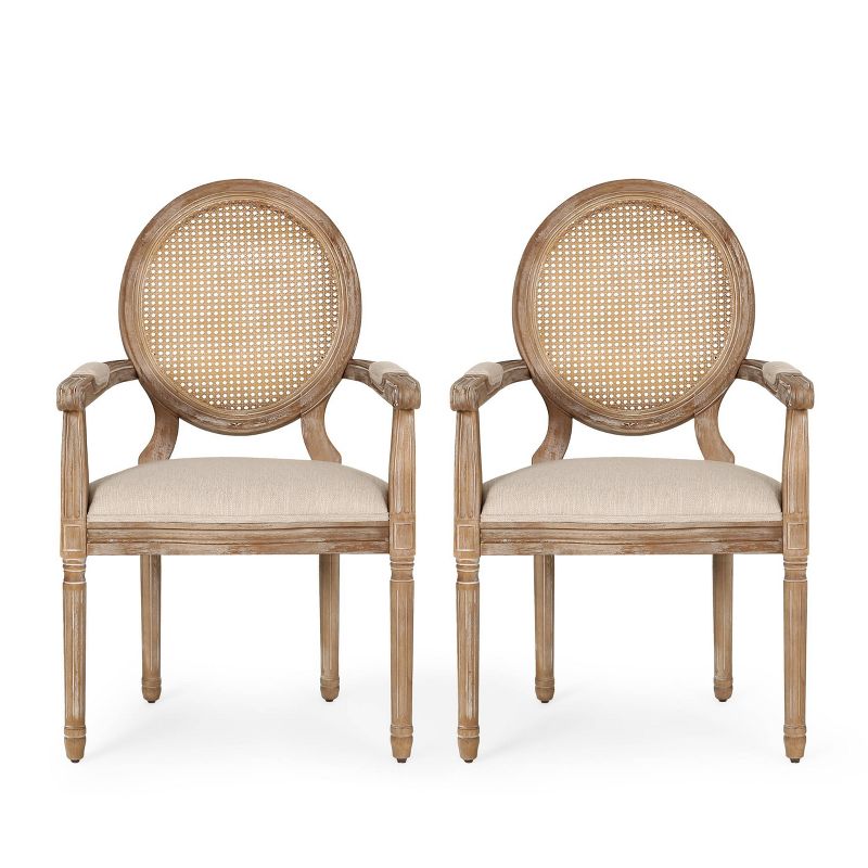 Set of 2 Judith French Country Wood and Cane Upholstered Dining Chairs - Christopher Knight Home, 1 of 15