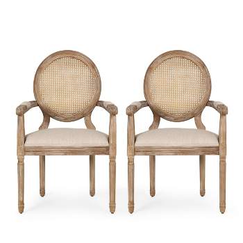 Set of 2 Judith French Country Wood and Cane Upholstered Dining Chairs - Christopher Knight Home