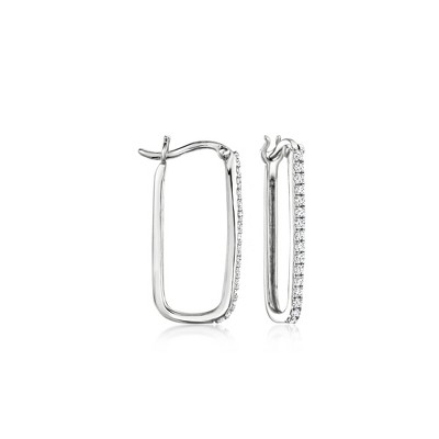 Ross-Simons 0.25 ct. t.w. Diamond Paper Clip Link Hoop Earrings in Sterling Silver