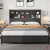 Full Size/Queen Size/King Size Bed Frame with Bookcase Headboard, Tall Wooden Bed Headboard Frame with Type-c & USB Charging Station - 2 of 4
