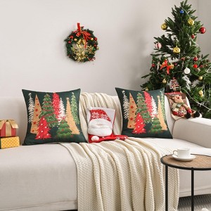 Decorative Christmas Tree Pillow Covers 18x18 Inch Set of 2, Christmas Green Linen Cushion Cases, Winter Christmas Throw Pillows - 1 of 4