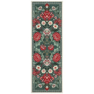 2'x6' Washable Botanical Floral Print Living Room Rugs Retro Accent Vintage Throw Carpet for Bedroom Dining Room, Grey/Green - 1 of 4