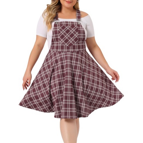 Unique Bargains Women's Plus Size Suspender Skirt Pleat A-Line Mini Flared  Overall Dress 