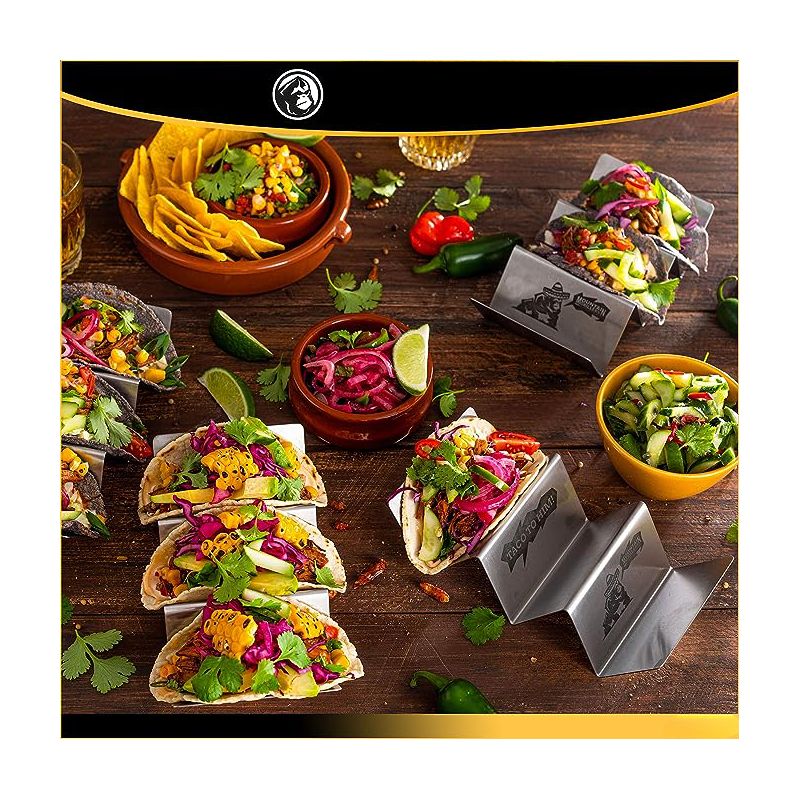 MOUNTAIN GRILLERS Taco Holders with Reversible Tray, Holds 2 or 3 Shells, Set of 4, 4 of 5
