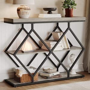 Garvee 3-Tier Narrow Farmhouse Console Table, Entryway Table with Open Storage Shelves, Geometric Diamond Metal Legs, Console Sofa Table - 1 of 4