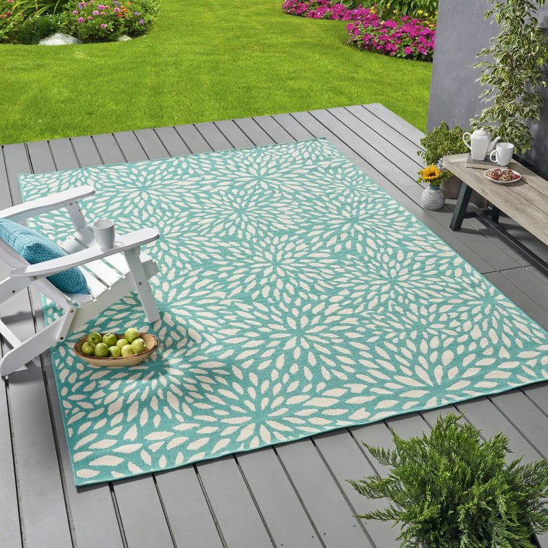 Simone Floral Outdoor Rug Blue/Ivory - Christopher Knight Home, 4 of 7