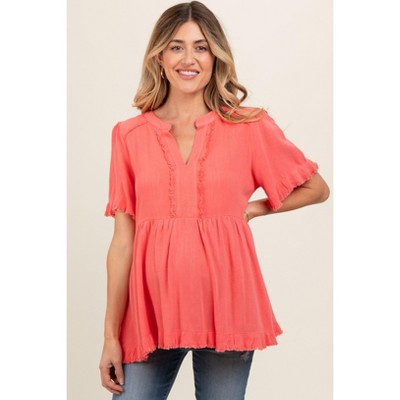 PinkBlush Coral Short Sleeve Maternity Top