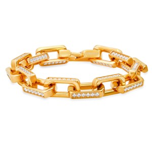 Steeltime Men's stainless steel and simulated diamonds heirloom chain link bracelet. Color Options: Silver, Gold - 1 of 4