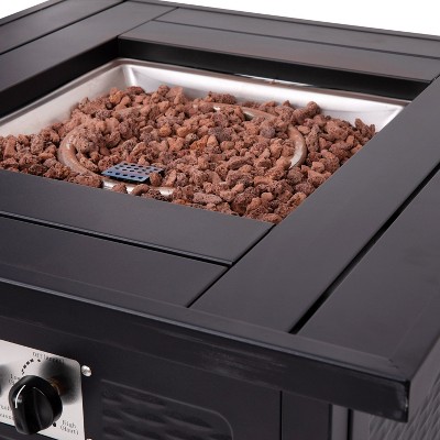 Olympia Black 28" Square Gas Fire Pit Table with Lava Rocks