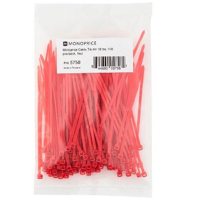 Monoprice 4-inch Cable Tie, 100pcs/Pack, 18 lbs Max Weight - Red