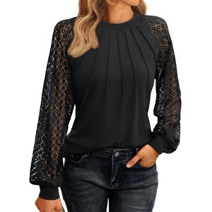 Coolmee Women's Long Sleeve Shirts Lace Tops Business Casual Outfits Clothes - 1 of 4