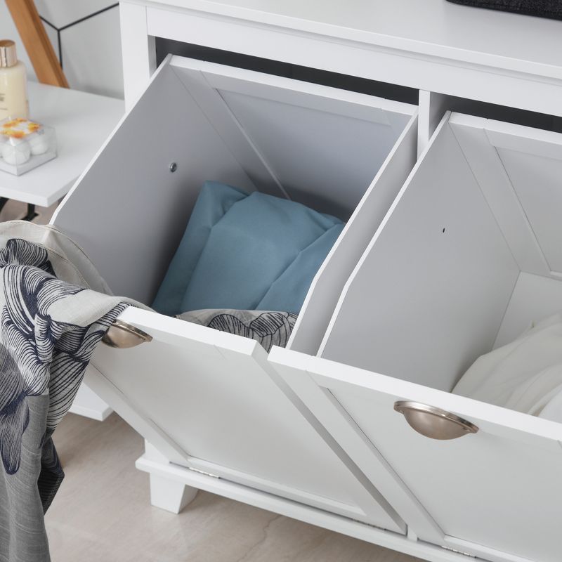 HOMCOM Tilt-Out Laundry Sorter Cabinet, Bathroom Storage Organizer with Two-Compartment Tilt-Out Hamper, 5 of 7