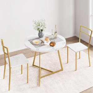 Dining Table Set for 2, Round Wooden Kitchen Table and Chairs, 2 Metal and Wood Chairs, for Small Space, Apartment - 1 of 4