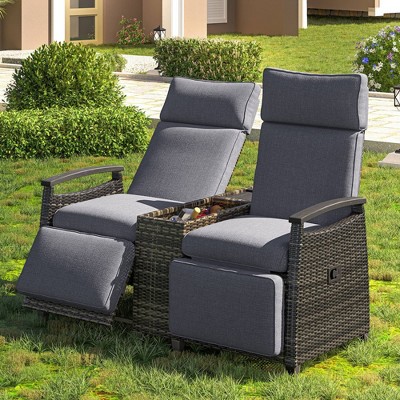 Nestfair Wicker Outdoor Lounge Set with Built-in Storage Table and Adjustable Backrest Gray
