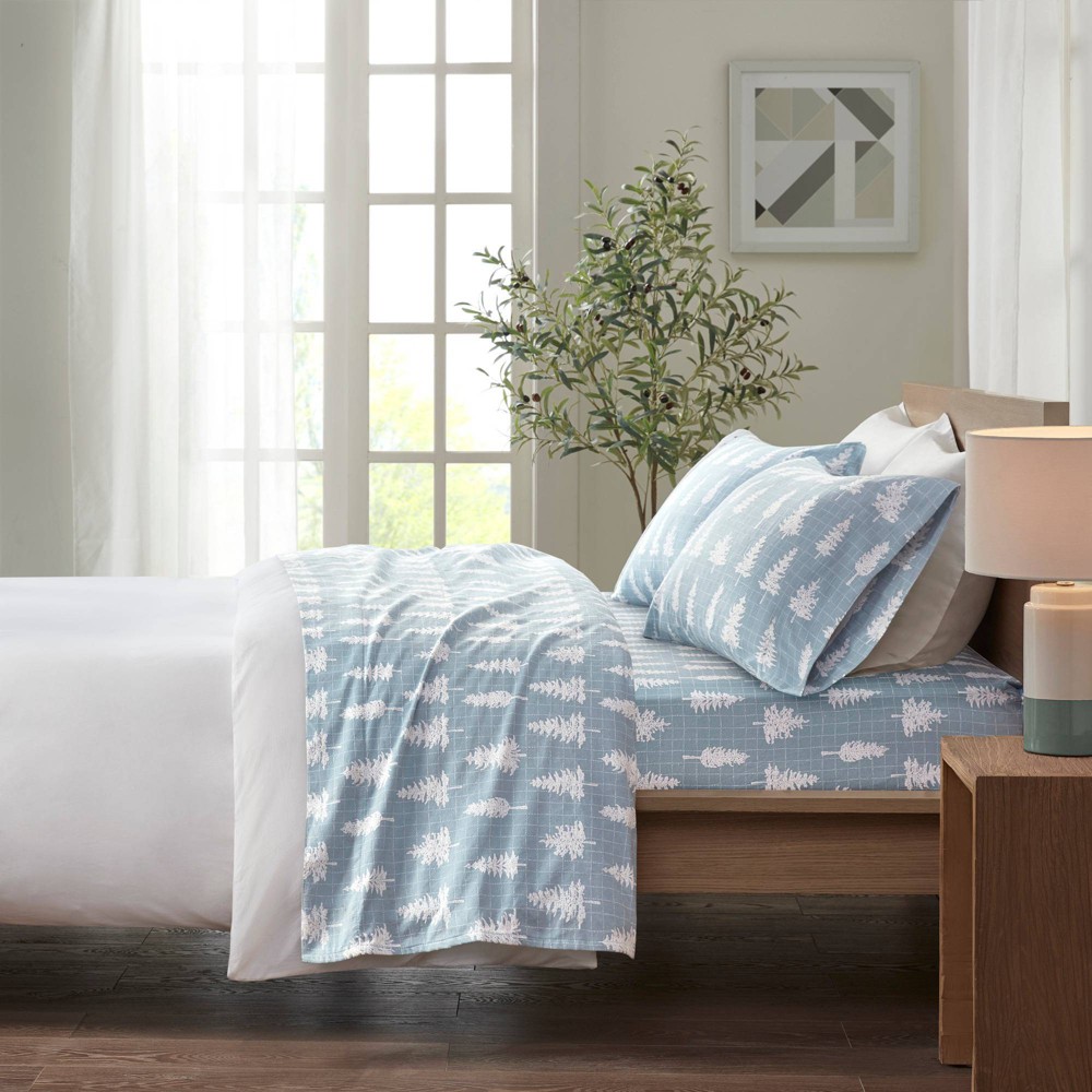 Photos - Bed Linen True North by Sleep Philosophy Queen Cozy Cotton Flannel Printed Sheet Set Blue Forest