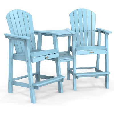 VINGLI Tall Adirondack Chairs Set of 2 with Removable Double Connecting Trays, HDPE Adirondack Bar Stools Poly Deck Chairs