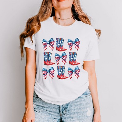 Simply Sage Market Patriotic Boots Stacked Coquette Short Sleeve Tee
