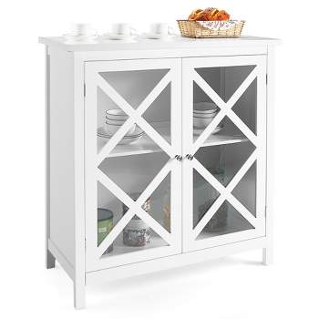 Costway Kitchen Buffet Sideboard Storage Cabinet w/Glass Doors & Adjustable Shelf White\Brown